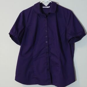 Ricki’s Purple Short Sleeve Button Up Blouse Size 16 Office Siren Workwear